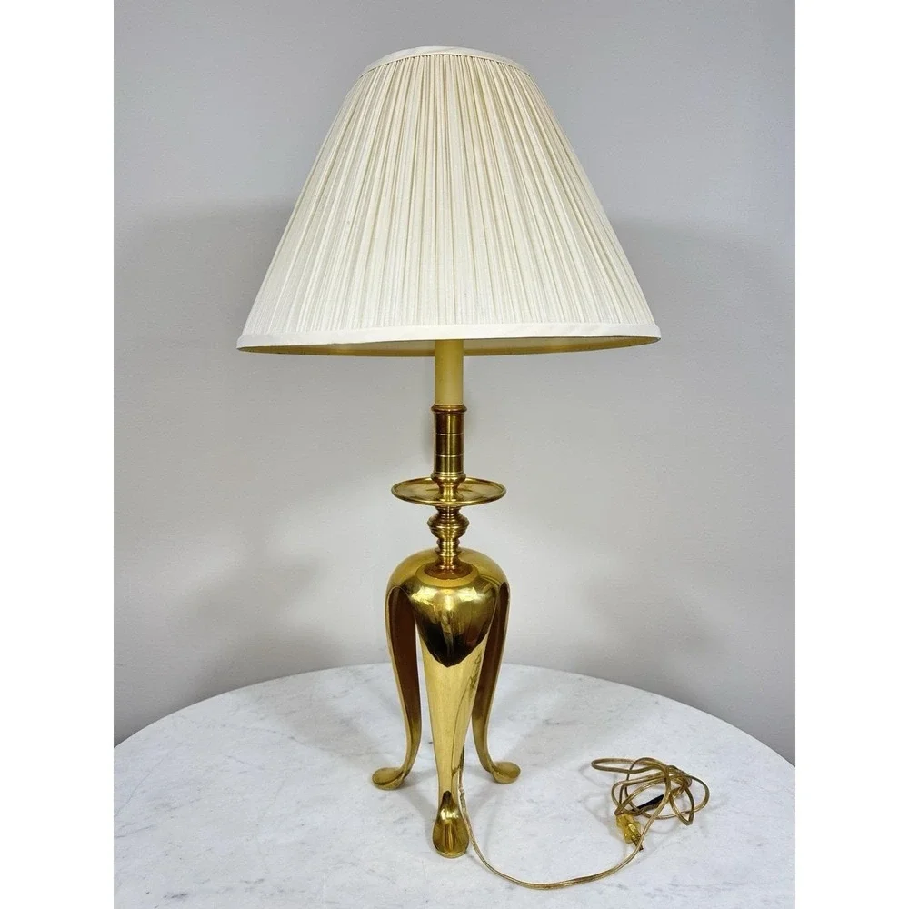 Hollywood Regency Brass Table‎ Lamp Baluster Trefoil Style Tall Lamp 28 Inches